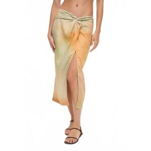 STAUD Tie-Front Midi Skirt in Pastel Peach and Sage